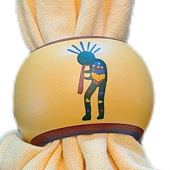 Yellow Kokopelli Napkin Ring Holders - Lot of 6 Handmade Southwestern Decor - Picture 2 of 5